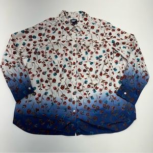 Lands End Ombré Floral Print Long Sleeve Button Down Shirt Womens Size 1X
